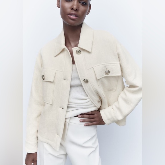 Zara Cream textured golden button jacket - Picture 2 of 8